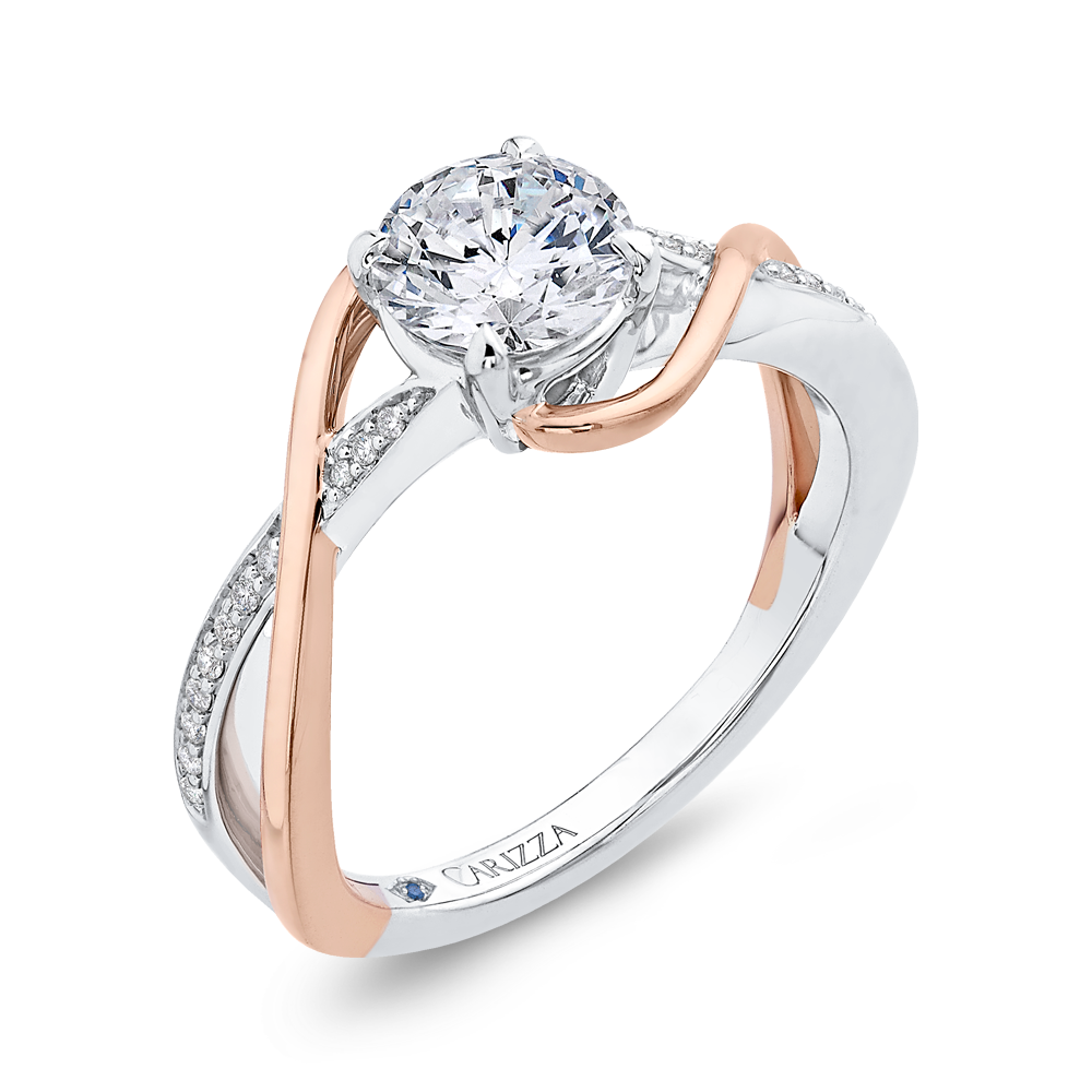 14K Two Tone Gold Round Diamond Engagement Ring with Split Shank (Semi Mount)