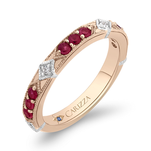 14K Two Tone Gold Round Diamond and Ruby Wedding Band