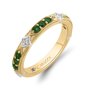 14K Two Tone Gold Round Diamond and Green Tsavorite Wedding Band