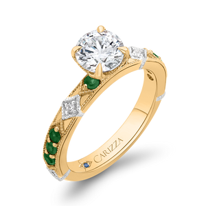 14K Two Tone Gold Round Diamond and Green Tsavorite Engagement Ring (Semi Mount)