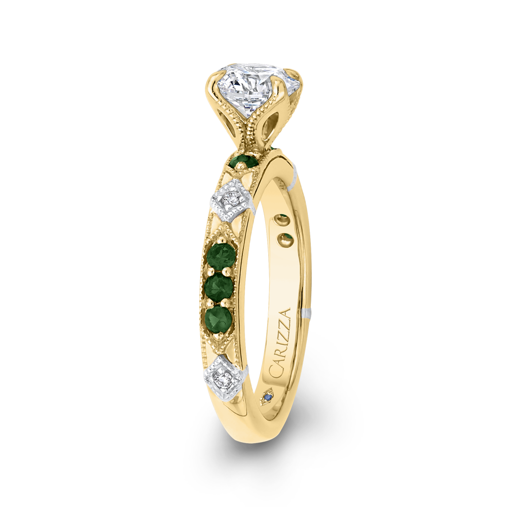 14K Two Tone Gold Round Diamond and Green Tsavorite Engagement Ring (Semi Mount)