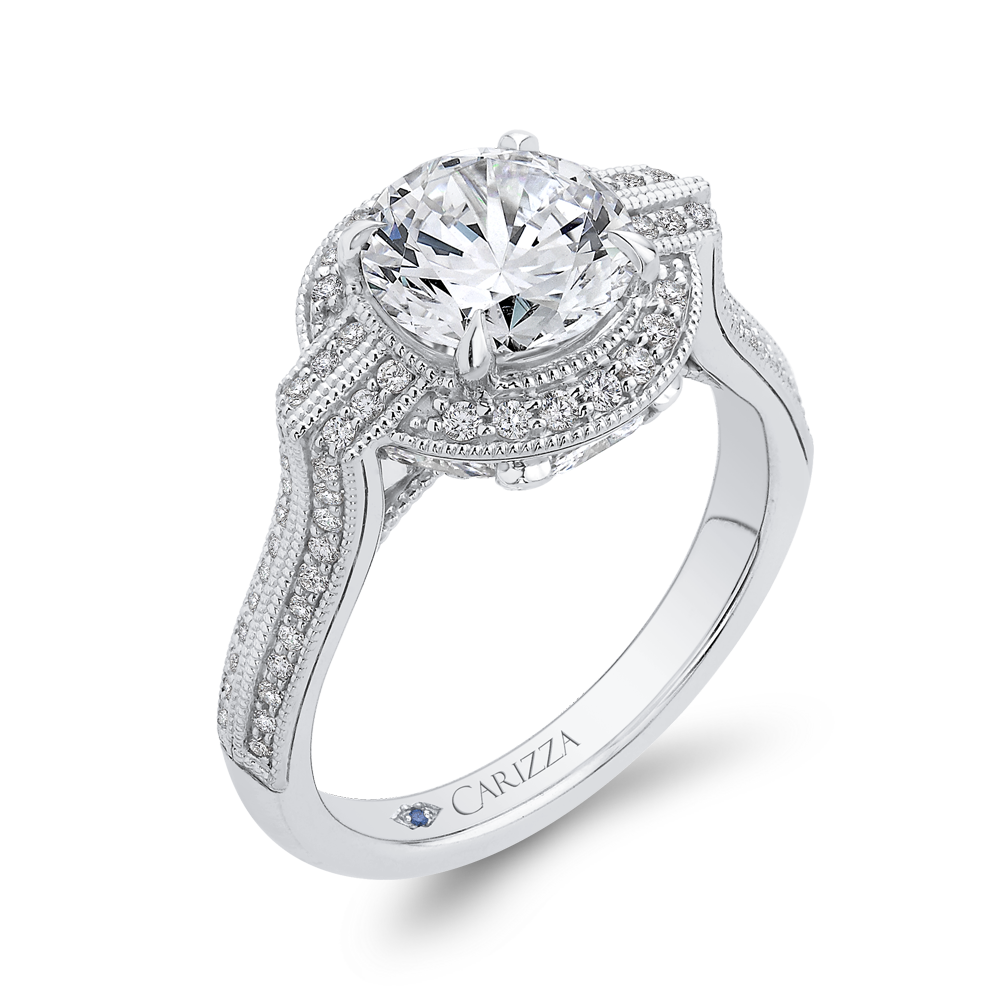 14K White Gold Round Diamond Cathedral Style Engagement Ring (Semi Mount)