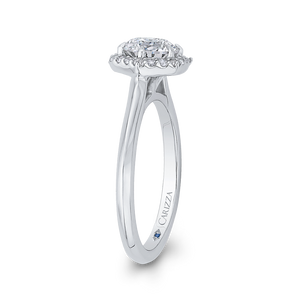 14K White Gold Round Diamond Hexagon Shape Halo Engagement Ring (Semi Mount)