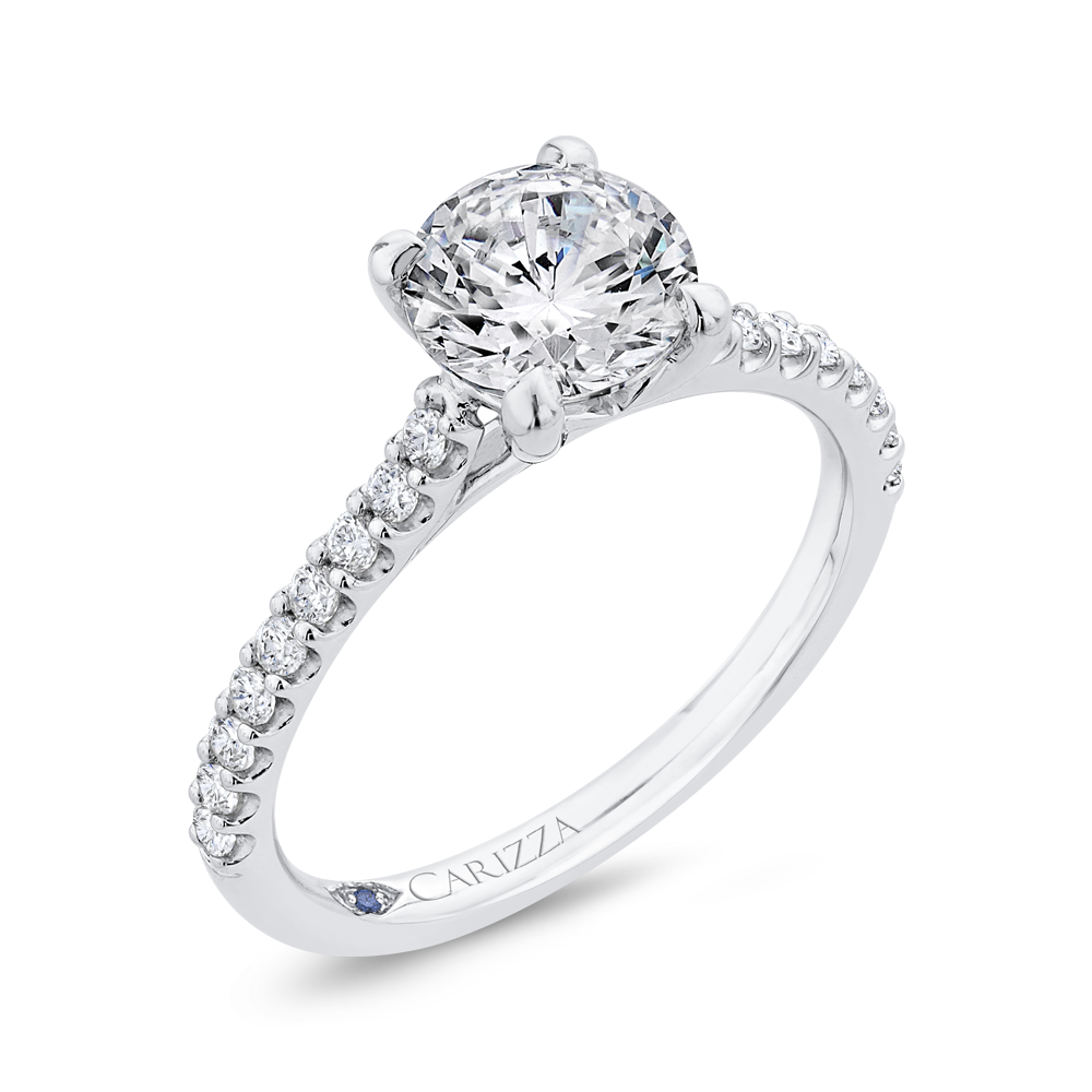 14K White Gold Round Cut Diamond Classic Engagement Ring (Semi-Mount)