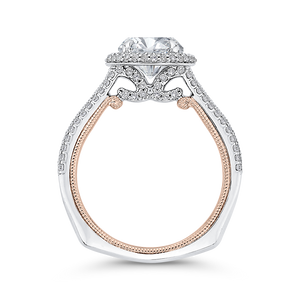 14K Two Tone Gold Round Cut Diamond Double Halo Engagement Ring (Semi Mount)