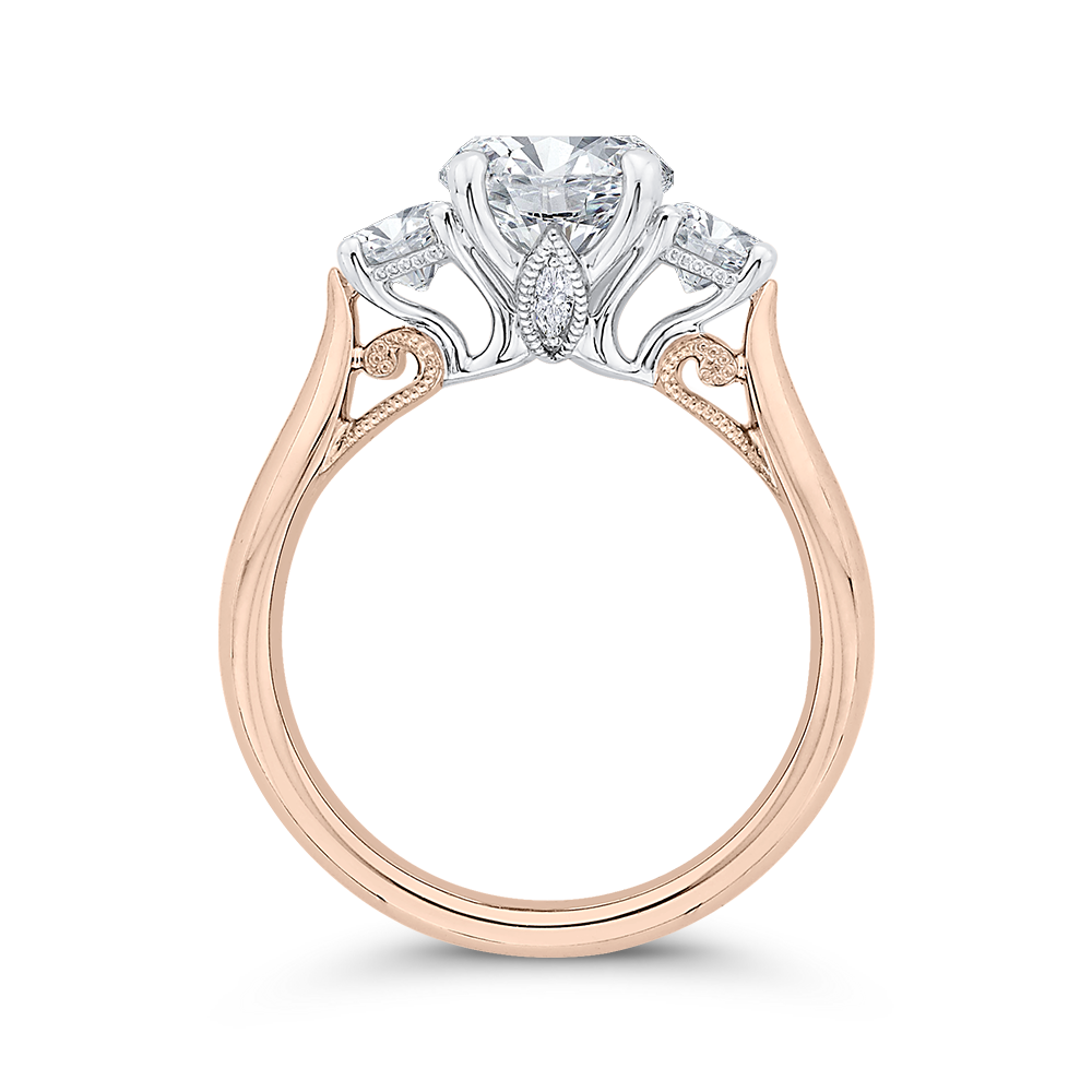14K Two Tone Gold Round Diamond Three Stone Engagement Ring (Semi Mount)