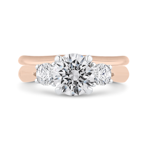 14K Two Tone Gold Round Diamond Three Stone Engagement Ring (Semi Mount)