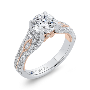 14K Two Tone Gold Round Cut Diamond Engagement Ring (Semi Mount)