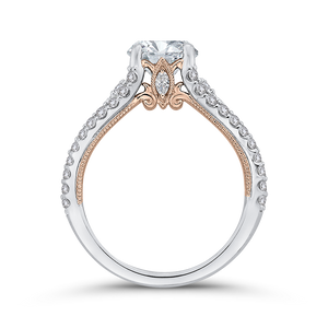14K Two Tone Gold Round Cut Diamond Engagement Ring (Semi Mount)