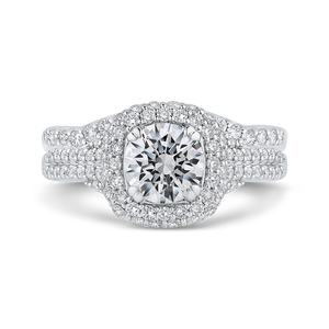 14K White Gold Round Diamond Halo Engagement Ring (Semi Mount)