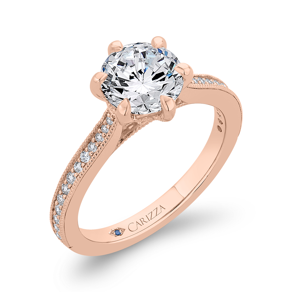 14K Rose Gold Round Diamond Engagement Ring (Semi Mount)