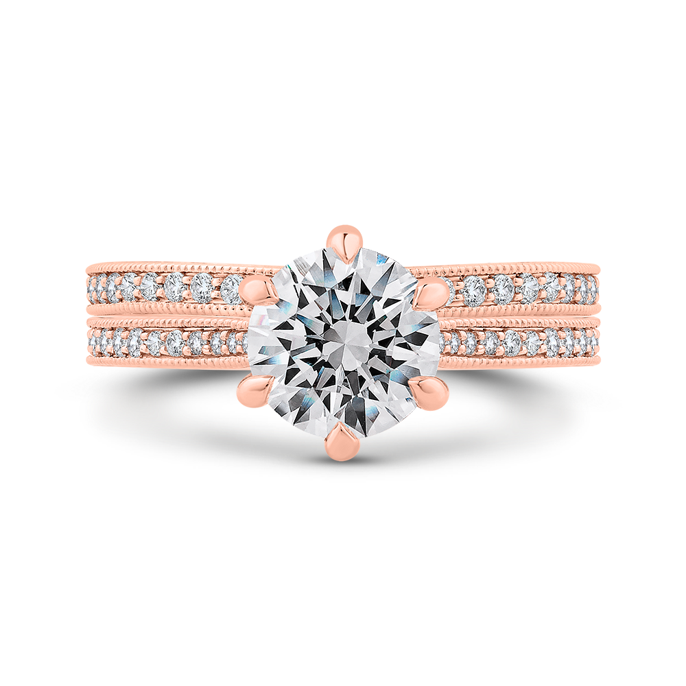 14K Rose Gold Round Diamond Engagement Ring (Semi Mount)