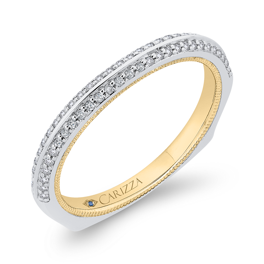 Round Diamond Half Eternity Wedding Band In 14K Two Tone Gold with Euro Shank