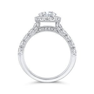 Round Halo Diamond Engagement Ring In 14K White Gold (Semi Mount)