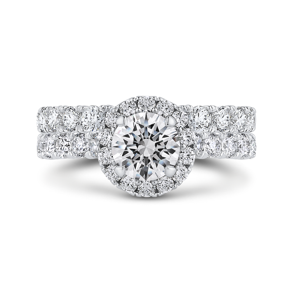 Round Halo Diamond Engagement Ring In 14K White Gold (Semi Mount)