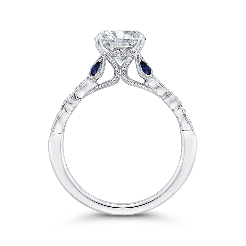 14K White Gold Round Diamond Engagement Ring with Sapphire (Semi Mount)