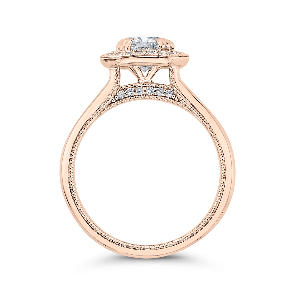 14K Rose Gold Round Diamond Halo Engagement Ring with Euro Shank (Semi Mount)