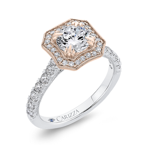 14K Two Tone Gold Round Diamond Halo Engagement Ring (Semi Mount)