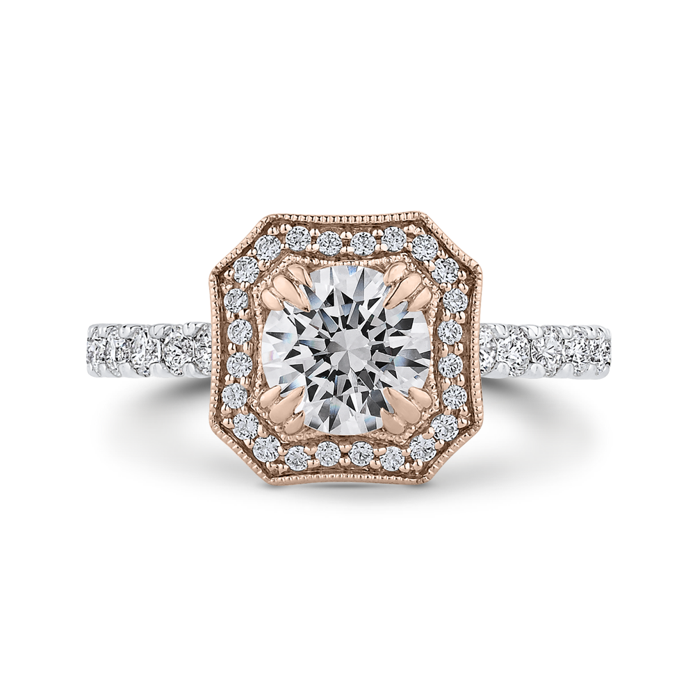 CA0443EH-37WP-1.00 Bridal Jewelry Carizza White Gold Rose Gold Yellow Gold Round Diamond Halo Engagement Rings