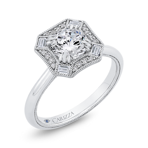 14K White Gold Round Diamond Halo Engagement Ring (Semi Mount)