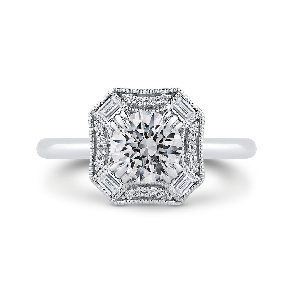 CA0444E-37W-1.00 Bridal Jewelry Carizza White Gold Round Diamond Halo Engagement Rings