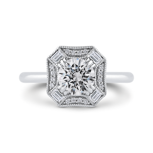 CA0444E-37W-1.00 Bridal Jewelry Carizza White Gold Round Diamond Halo Engagement Rings