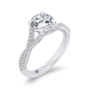 Round Diamond Engagement Ring In 14K White Gold with Split Shank (Semi Mount)