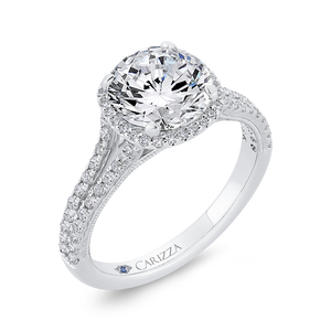 14K White Gold Diamond Halo Engagement Ring (Semi-Mount)