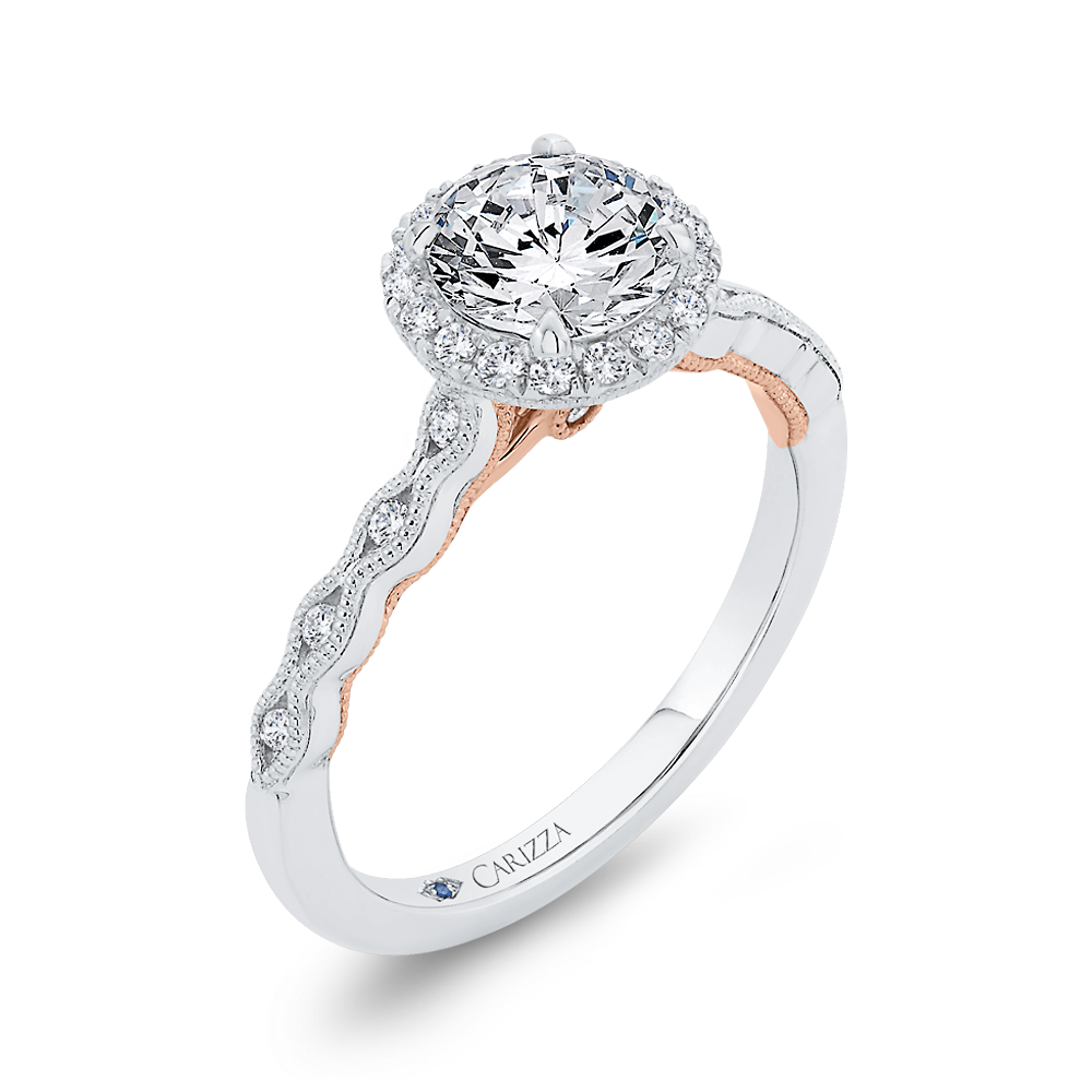 14K Two-Tone Gold Diamond Halo Engagement Ring (Semi-Mount)