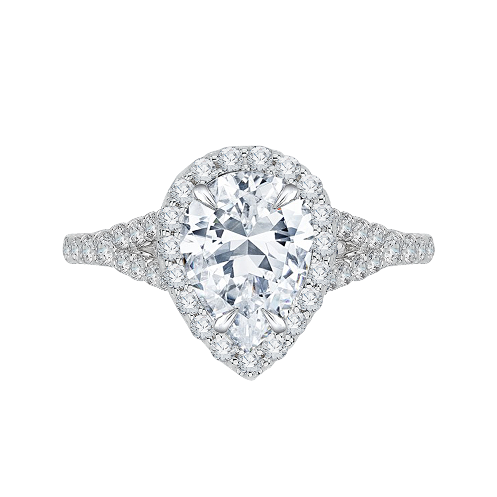 CAA0033E-37W Bridal Jewelry Carizza Gold White Gold Diamond Pear Halo Engagement Rings