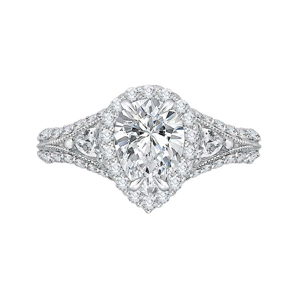 CAA0041E-37W Bridal Jewelry Carizza White Gold Pear Diamond Halo Engagement Rings