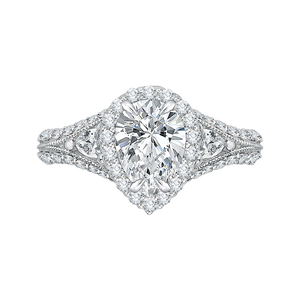 CAA0041E-37W Bridal Jewelry Carizza White Gold Pear Diamond Halo Engagement Rings