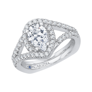Pear Diamond Halo Engagement Ring In 14K White Gold with Split Shank (Semi Mount)