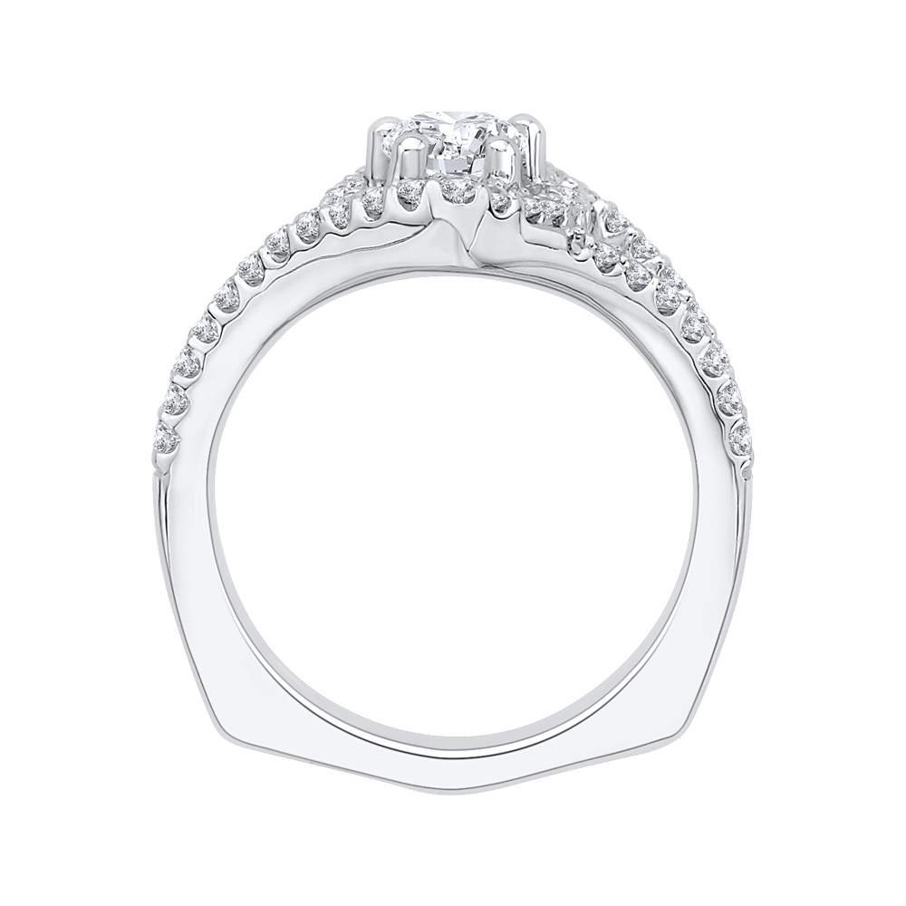 Pear Diamond Halo Engagement Ring In 14K White Gold with Split Shank (Semi Mount)