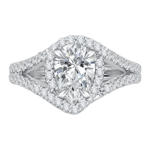 CAA0057E-37W Bridal Jewelry Carizza White Gold Pear Diamond Halo Engagement Rings
