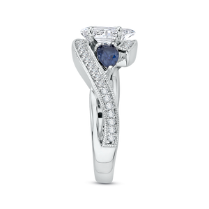 14K White Gold Pear Diamond Engagement Ring with Sapphire (Semi Mount)