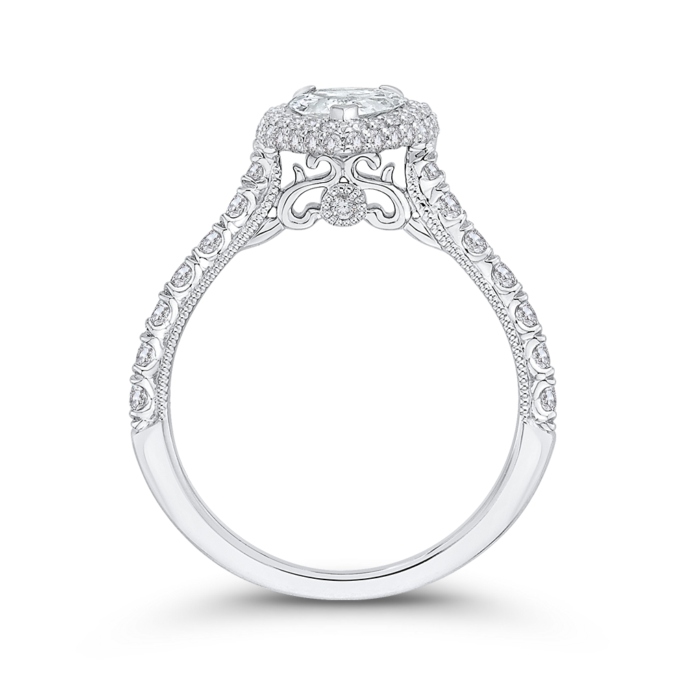14K White Gold Pear Diamond Halo Engagement Ring (Semi Mount)
