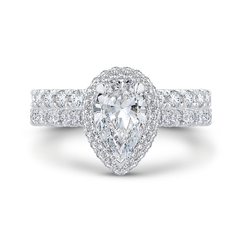 14K White Gold Pear Diamond Halo Engagement Ring (Semi Mount)