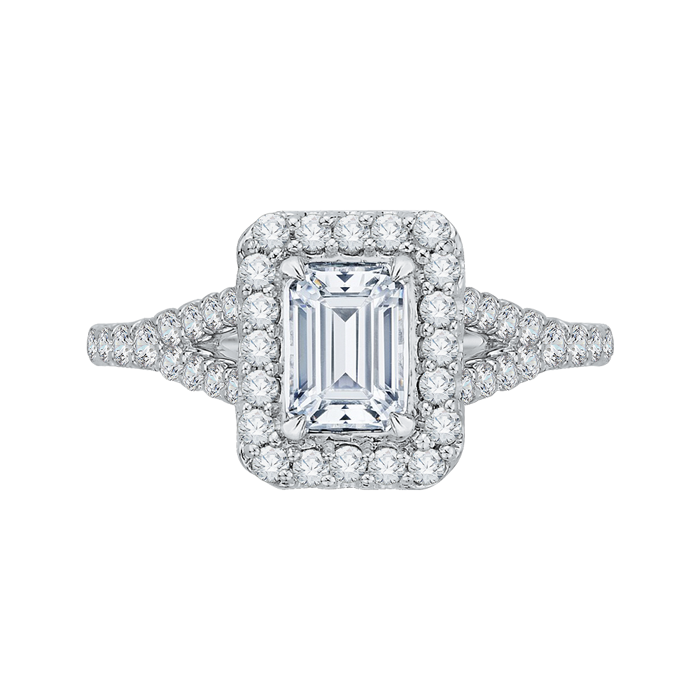 CAE0033E-37W Bridal Jewelry Carizza White Gold Emerald Diamond Halo Engagement Rings
