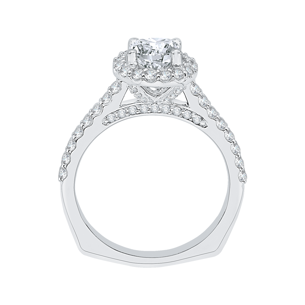 Emerald Cut Diamond Halo Engagement Ring In 14K White Gold (Semi Mount)