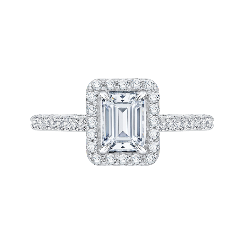CAE0034E-37W Bridal Jewelry Carizza White Gold Emerald Diamond Halo Engagement Rings