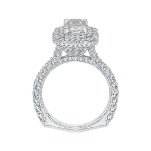 14K White Gold Split Shank Emerald Diamond Double Halo Engagement Ring (Semi Mount)