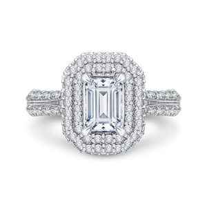 CAE0036E-37W Bridal Jewelry Carizza White Gold Emerald Diamond Double Halo Engagement Rings