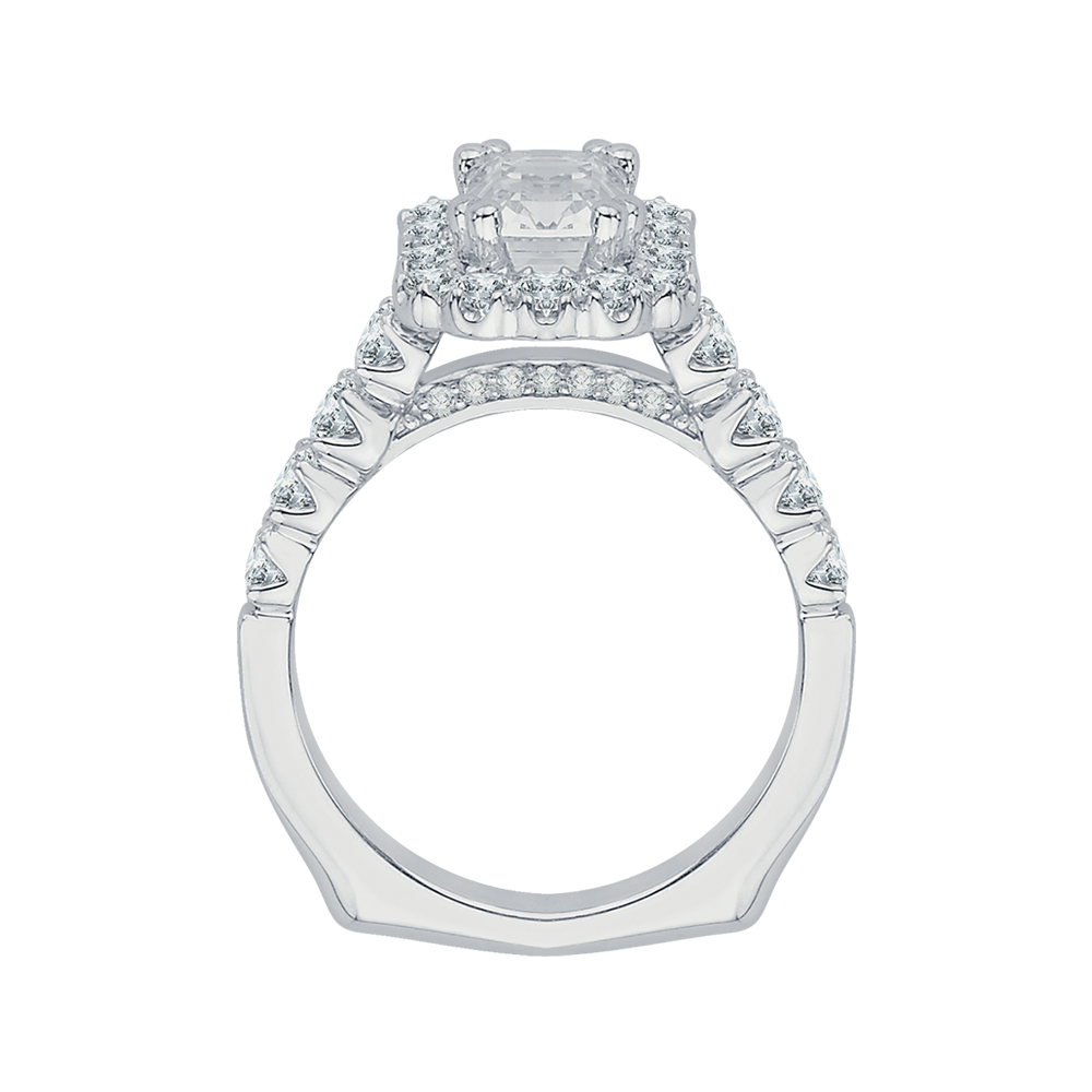 14K White Gold Emerald Diamond Halo Engagement Ring (Semi Mount)