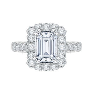 CAE0037E-37W Bridal Jewelry Carizza White Gold Emerald Diamond Halo Engagement Rings