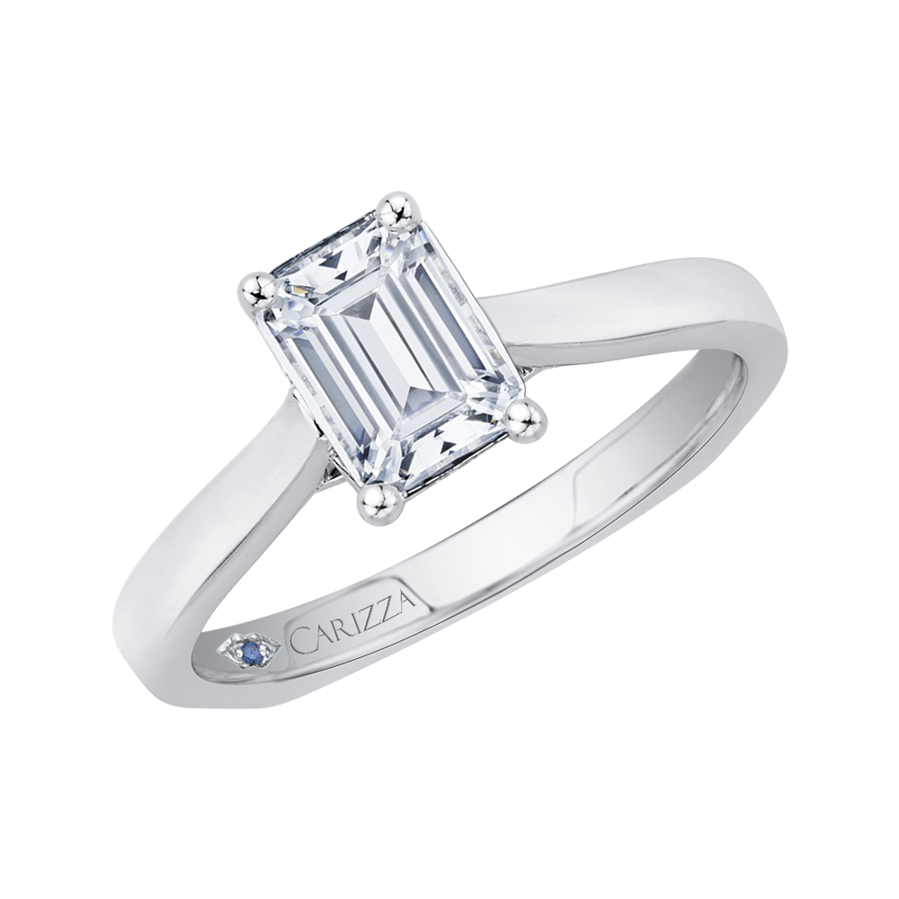 14K White Gold Emerald Cut Diamond Solitaire Engagement Ring (Semi Mount)