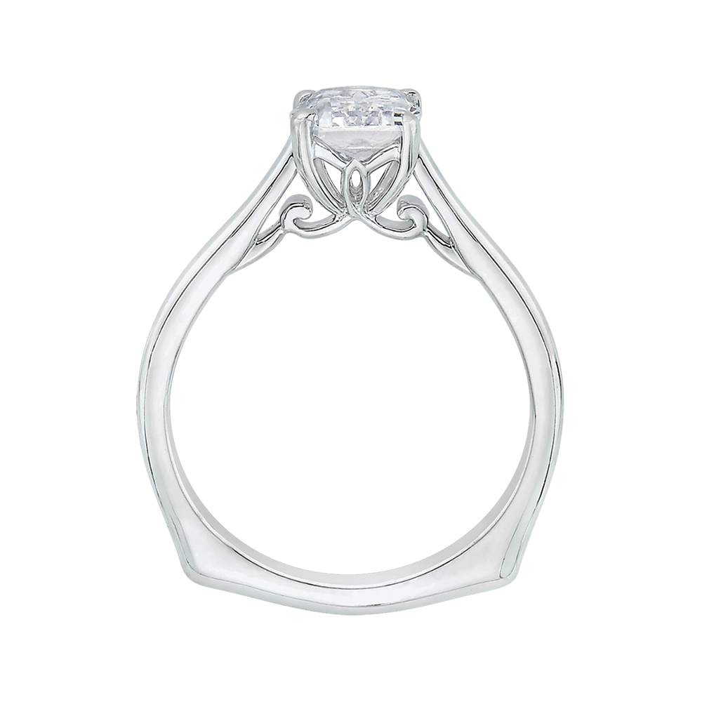 14K White Gold Emerald Cut Diamond Solitaire Engagement Ring (Semi Mount)