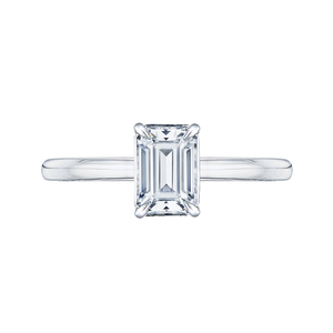 CAE0038E-W Bridal Jewelry Carizza White Gold Emerald Diamond Solitaire Engagement Rings