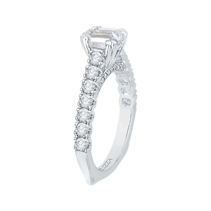 14K White Gold Emerald Cut Diamond Cathedral Style Engagement Ring with Euro Shank (Semi Mount)