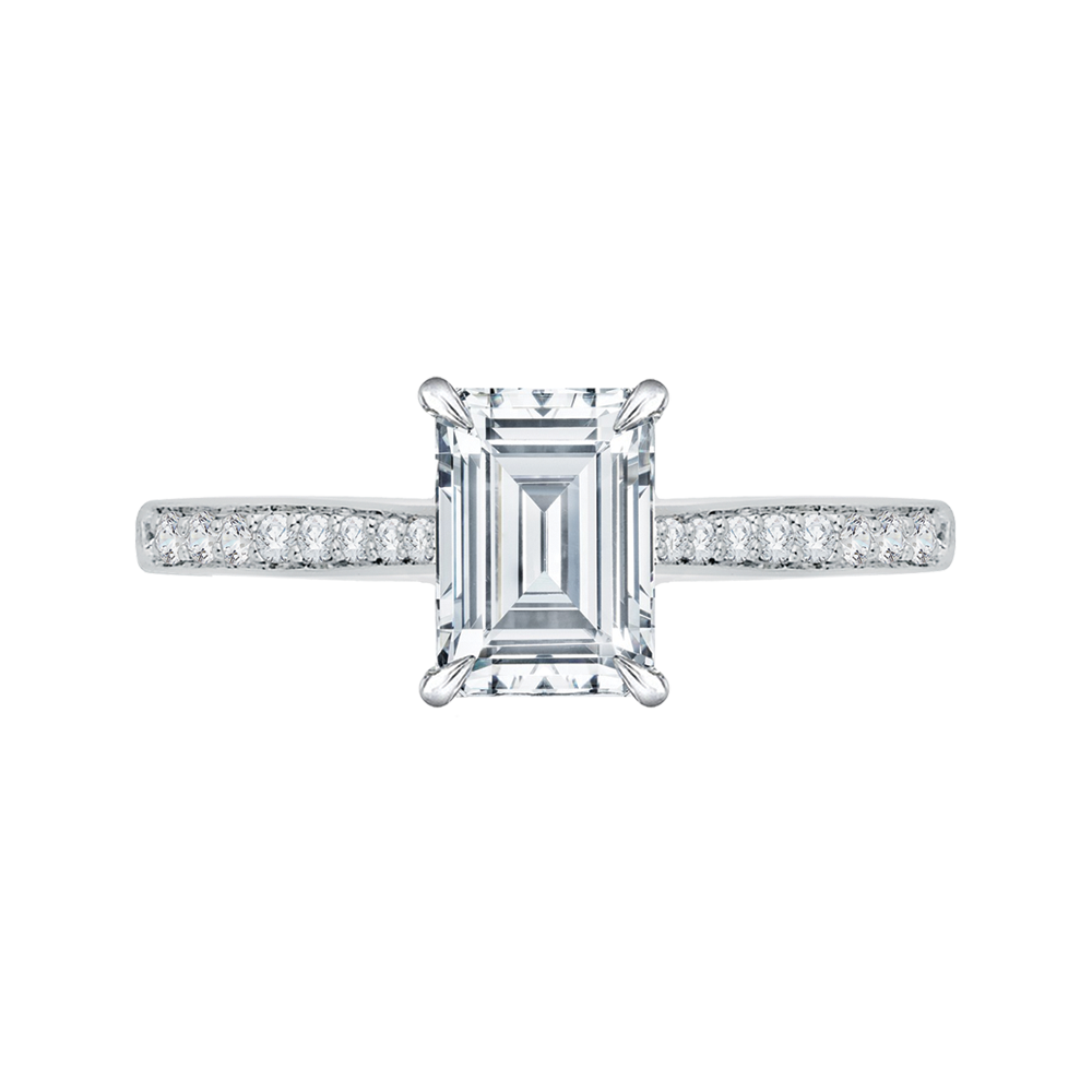 CAE0040E-37W-1.50 Bridal Jewelry Carizza White Gold Emerald Diamond Solitaire Engagement Rings